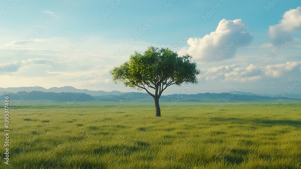 Obraz premium Serene Single Tree Landscape Background