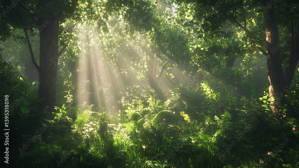 Obraz premium Enchanted Sunlit Forest Background