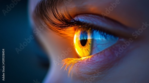 Mesmerizing close-up of an eye reflecting fiery hues, capturing light and emotion, embodying intensity and the spark of imagination.