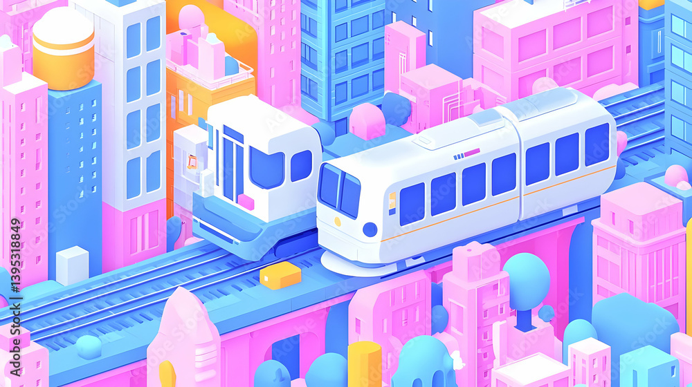 Obraz premium Colorful Digital Illustration of Trains in a Vibrant Cityscape