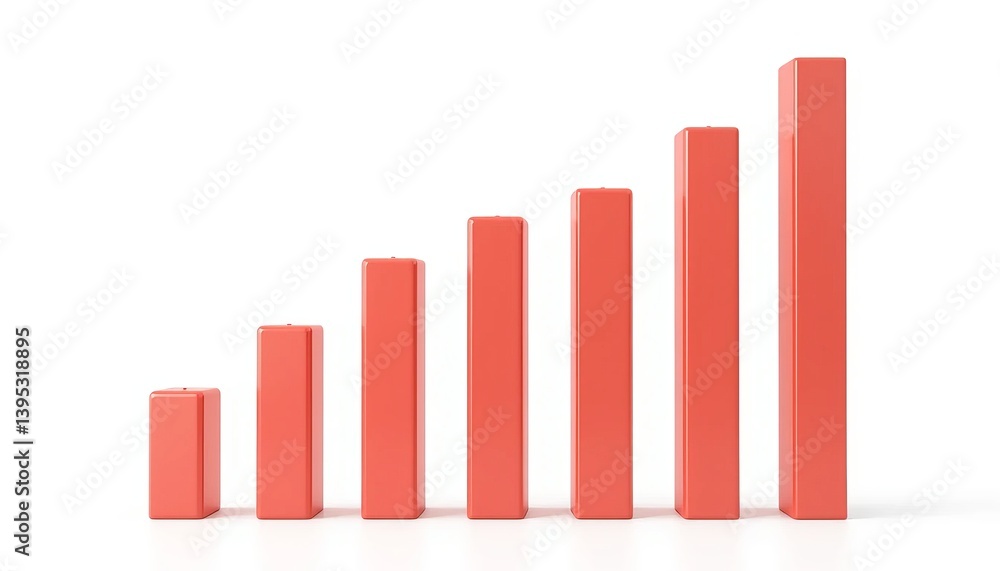 3D Coral Red Bar Graph Illustrating Upward Trend On White Background 3D Coral Red Bar Graph Illustrating Upward Trend On White Background