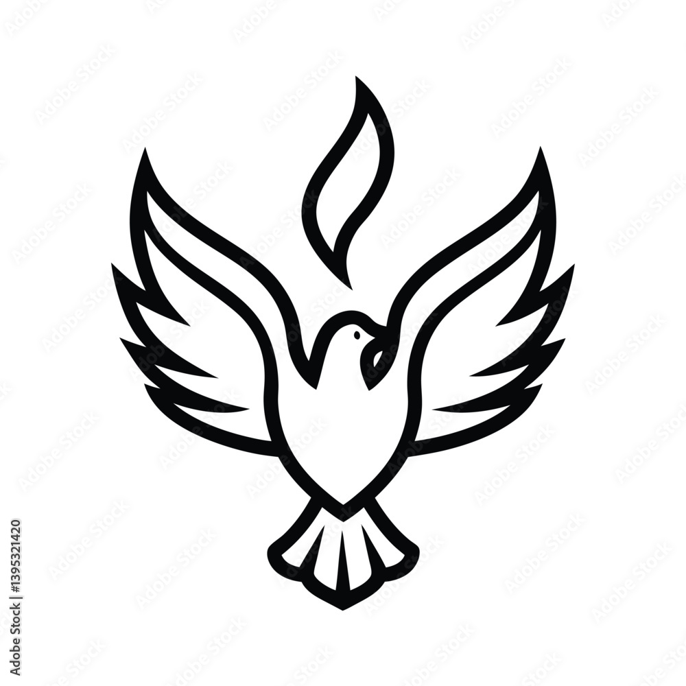 Fototapeta premium Simple Outline of a Dove with Three Flames Beneath