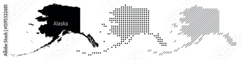 Alaska detailed silhouette map, dotted pattern and slanted parallel lines pattern, textured stylized map. Vector illustration isolated on white.