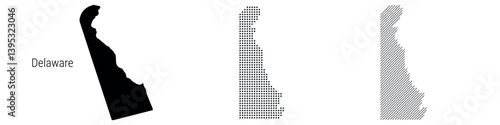 Delaware silhouette map and two patterns of dots and slanted lines. Flat vector illustration isolated on white