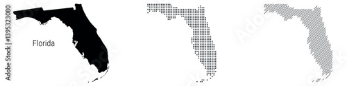 Florida silhouette map and two patterns of dots and slanted lines. Flat vector illustration isolated on white
