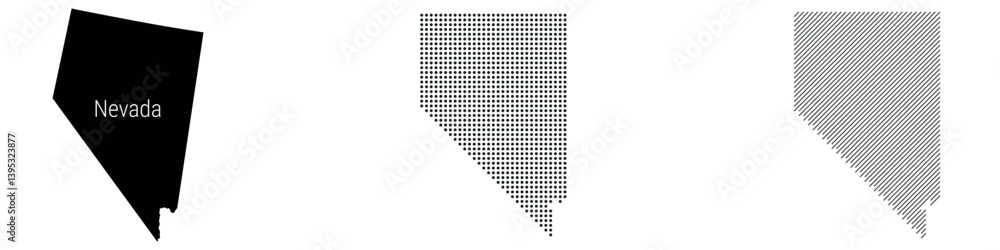 Nevada silhouette map and two patterns of dots and slanted lines. Flat vector illustration isolated on white Nevada silhouette map and two patterns of dots and slanted lines. Flat vector illustration isolated on white