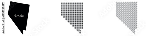 Nevada silhouette map and two patterns of dots and slanted lines. Flat vector illustration isolated on white
