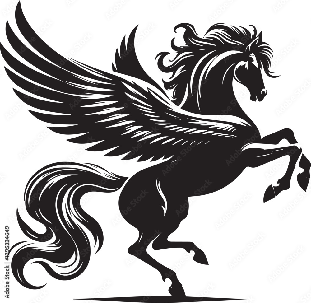 Fototapeta premium Black horse silhouette vector illustration showing a running stallion with flowing mane and tail