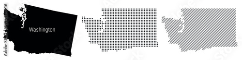 Washington silhouette map and two patterns of dots and slanted lines. Flat vector illustration isolated on white