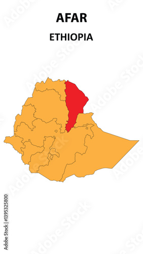 Afar Map is highlighted on the Ethiopia with detailed state and region outlines.
