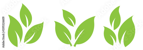 Green leaf icon set. Fill Leaves icon. Collection of green leaf. Elements design for natural, eco. elements for ui, ux, web. vector design on isolated background eps 10.