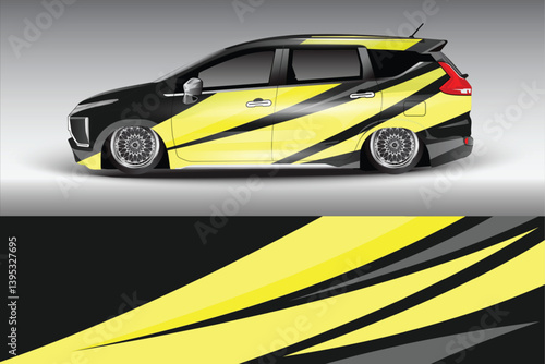 Stylish modified car with sleek yellow and black design showcased against a gradient background