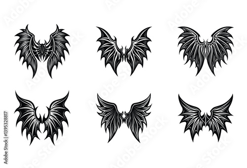 Ultimate Demon Wings Vector Pack – Bold and wicked wings for horror art, gothic illustrations, metal posters, and villain-themed projects.