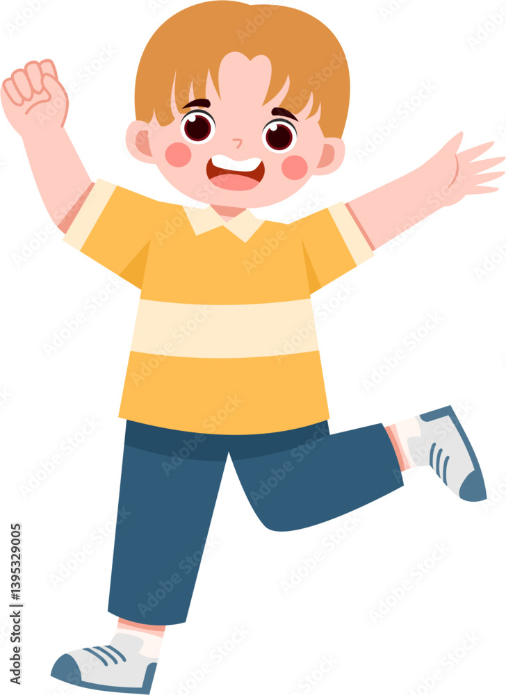 Obraz premium Joyful Boy in Yellow Shirt Dynamically Posing