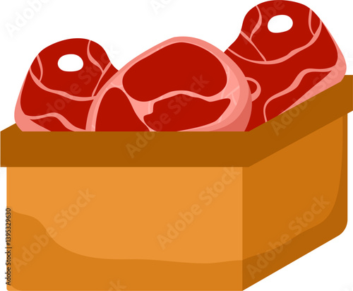 Three Raw Steaks in a Rustic Cardboard Box. for Idul Adha Celebration