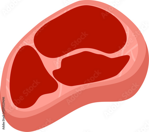 Vibrant Red Raw Steak Cut, Cartoon Style Illustration for Idul Adha Celebration