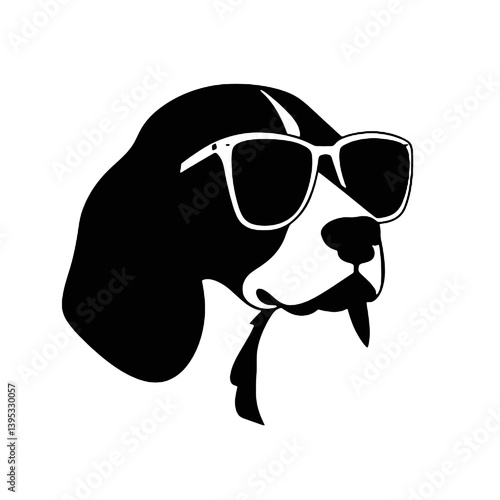 Beagle dog with Glasses vector black silhouette print design