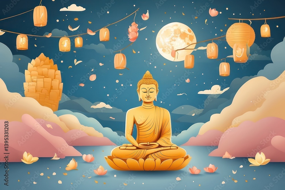 Flat vector illustration of Vesak Day celebration