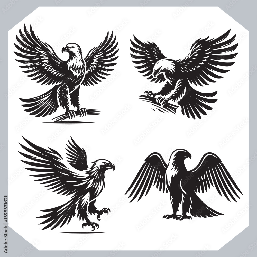 Majestic Eagle Set Silhouette for Branding and Graphic Projects