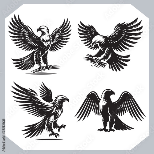 Obraz na płótnie Majestic Eagle Set Silhouette for Branding and Graphic Projects w salonie