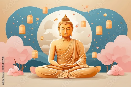 Flat vector illustration of Vesak Day celebration
