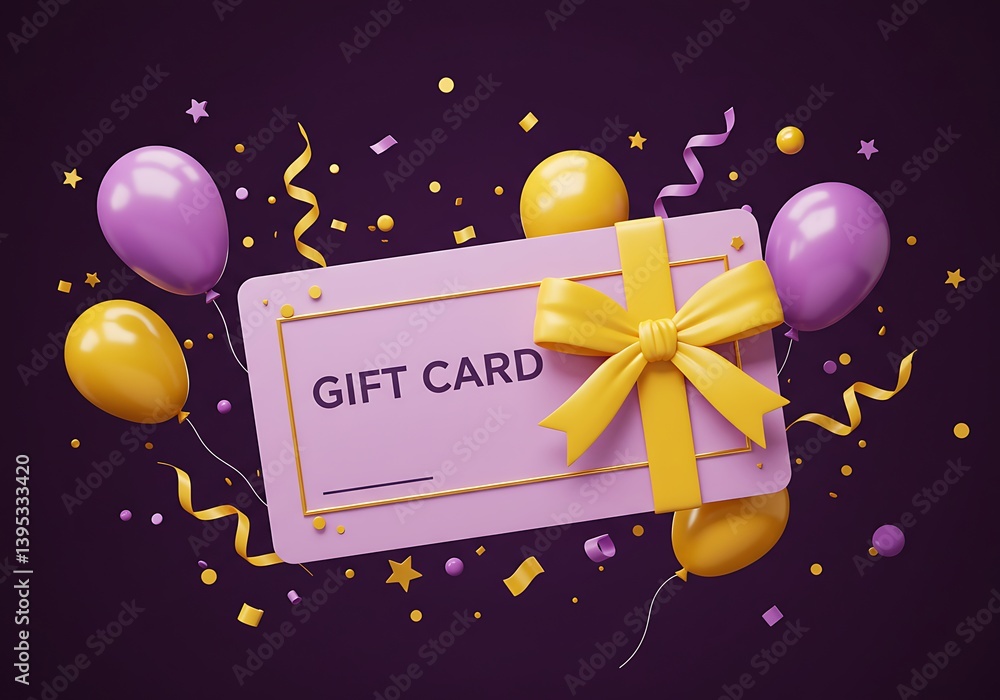 Festive Gift Card with Balloons and Confetti