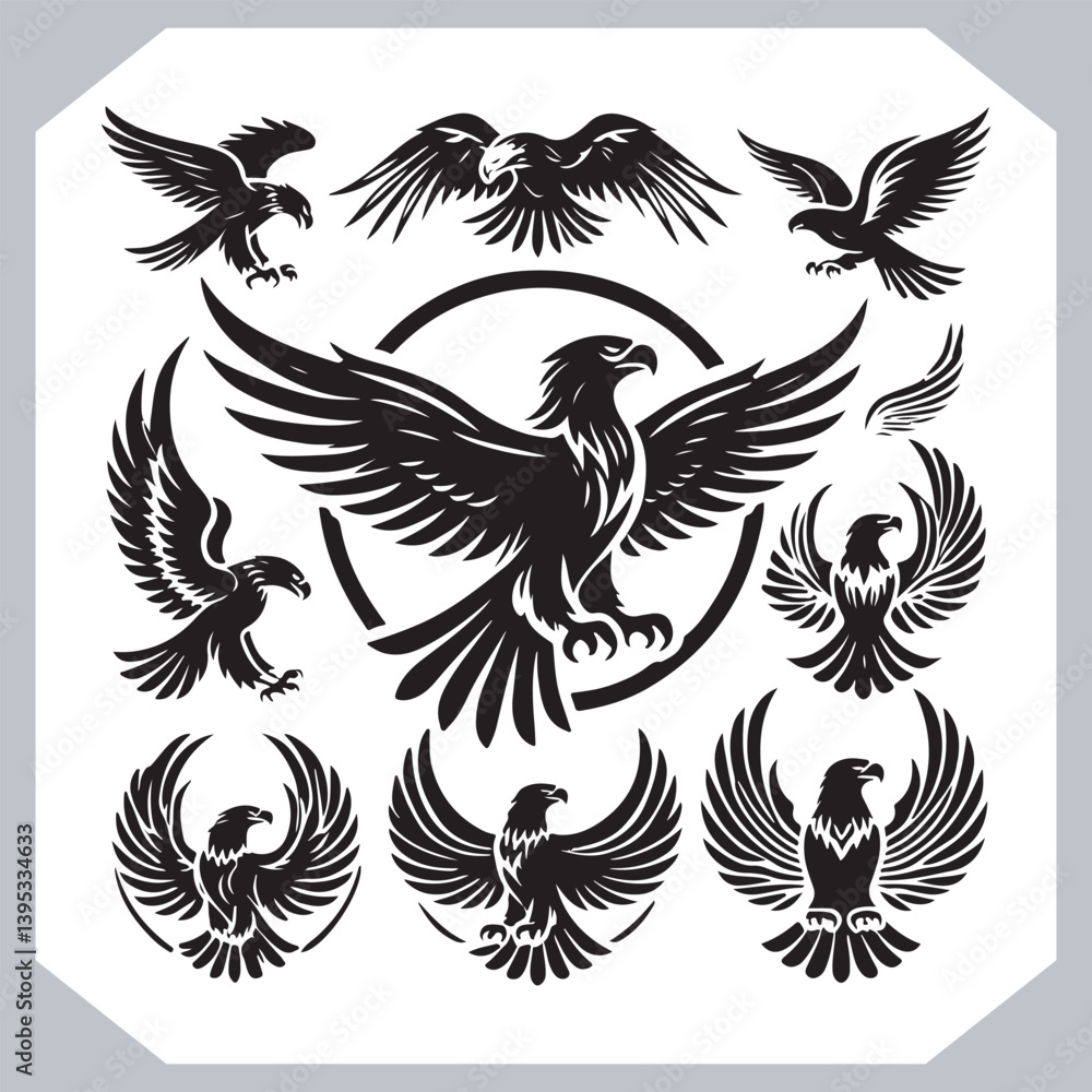 Flying Eagle Silhouette Vector Collection for Print and Digital Use