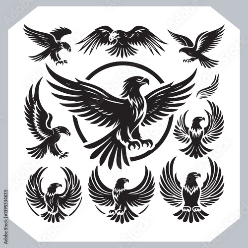 Obraz na płótnie Flying Eagle Silhouette Vector Collection for Print and Digital Use w salonie