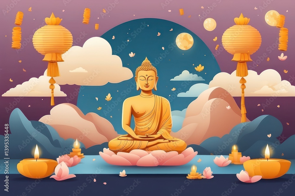Flat vector illustration of Vesak Day celebration