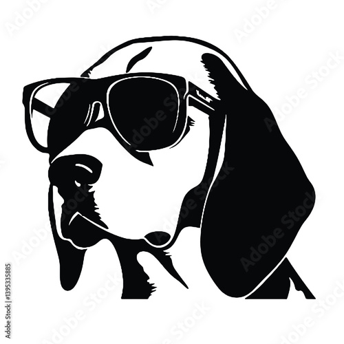 Beagle dog with Glasses vector black silhouette print design