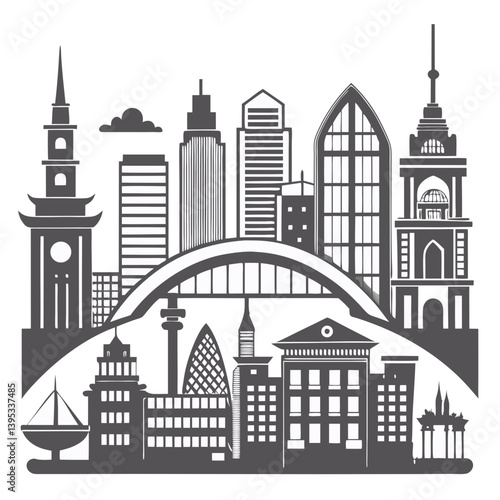 Silhouette of a Modern Cityscape with Bridges