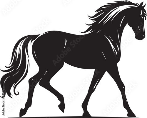 Black horse silhouette vector illustration showing a running stallion with flowing mane and tail