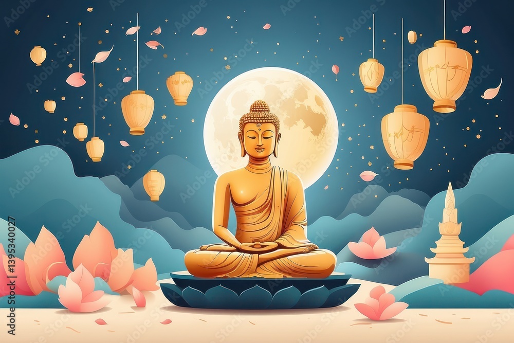 Flat vector illustration of Vesak Day celebration