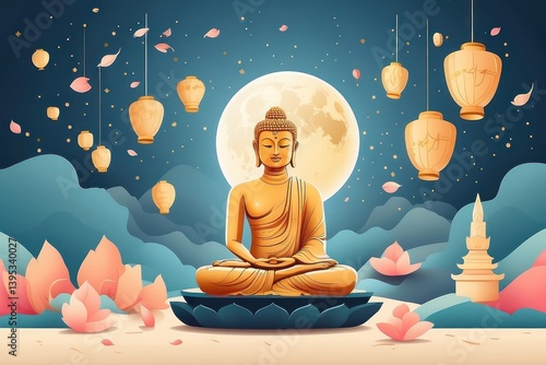 Obraz na płótnie Flat vector illustration of Vesak Day celebration w salonie