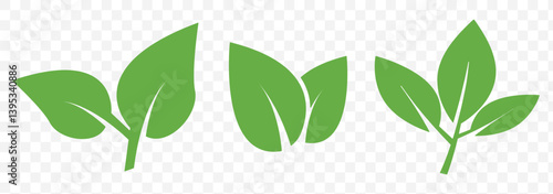 Green leaf icons set. Set of green leaf icons. Leaves of trees and plants. Leaves icon. Collection green leaf. Elements design for natural, eco, bio, vegan labels. Vector illustration. EPS 10.