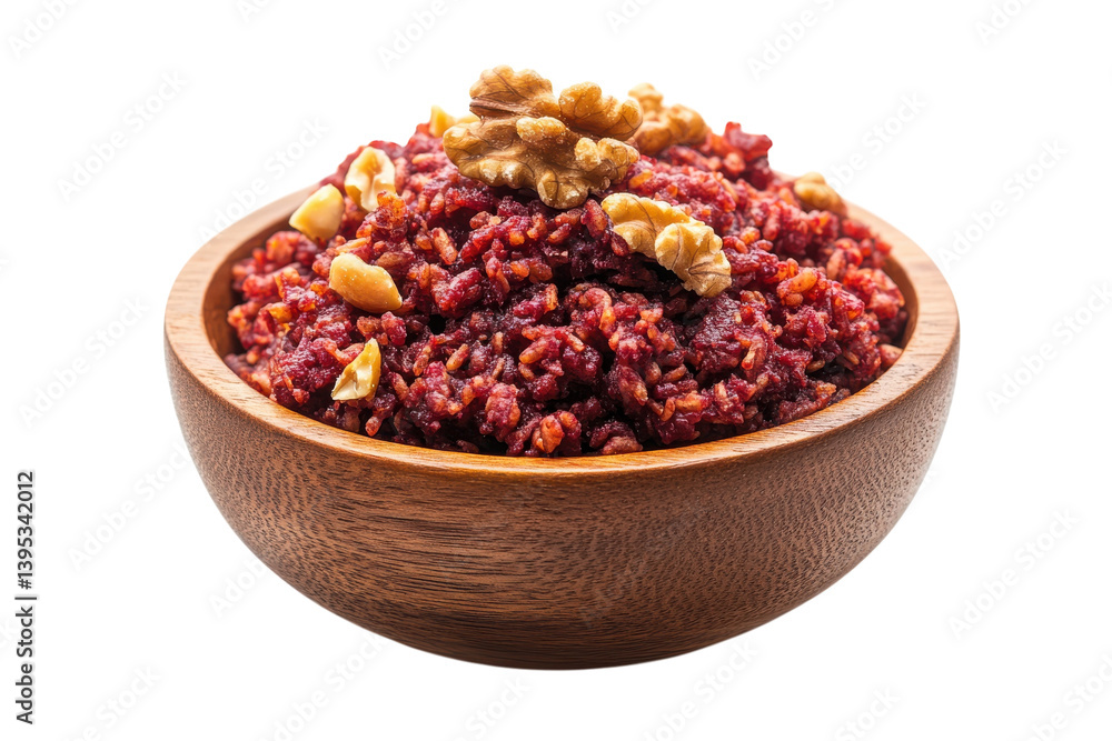 Rich beet and walnut relish in a rustic wooden bowl a vibrant autumnal dish perfect for fall dark background enhances Rich beet and walnut relish in a rustic wooden bowl a vibrant autumnal dish perfect for fall dark background enhances
