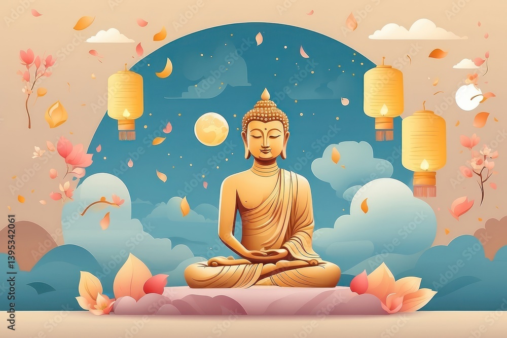 Flat vector illustration of Vesak Day celebration