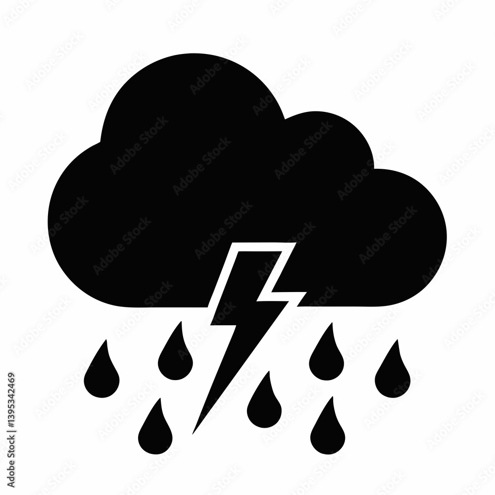 Storm Cloud With Rain And Lightning Bolt Minimalistic Weather Symbol Vector Illustration Storm Cloud With Rain And Lightning Bolt Minimalistic Weather Symbol Vector Illustration