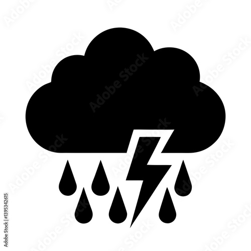 Thunderstorm With Rain Icon Black Silhouette Weather Vector Illustration