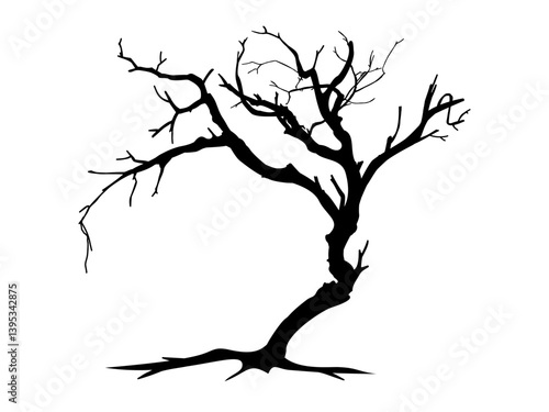 Black Branch Tree or Naked trees and roots silhouettes. Hand drawn isolated illustrations.