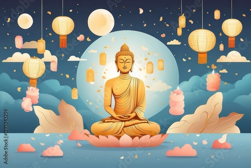 Flat vector illustration of Vesak Day celebration