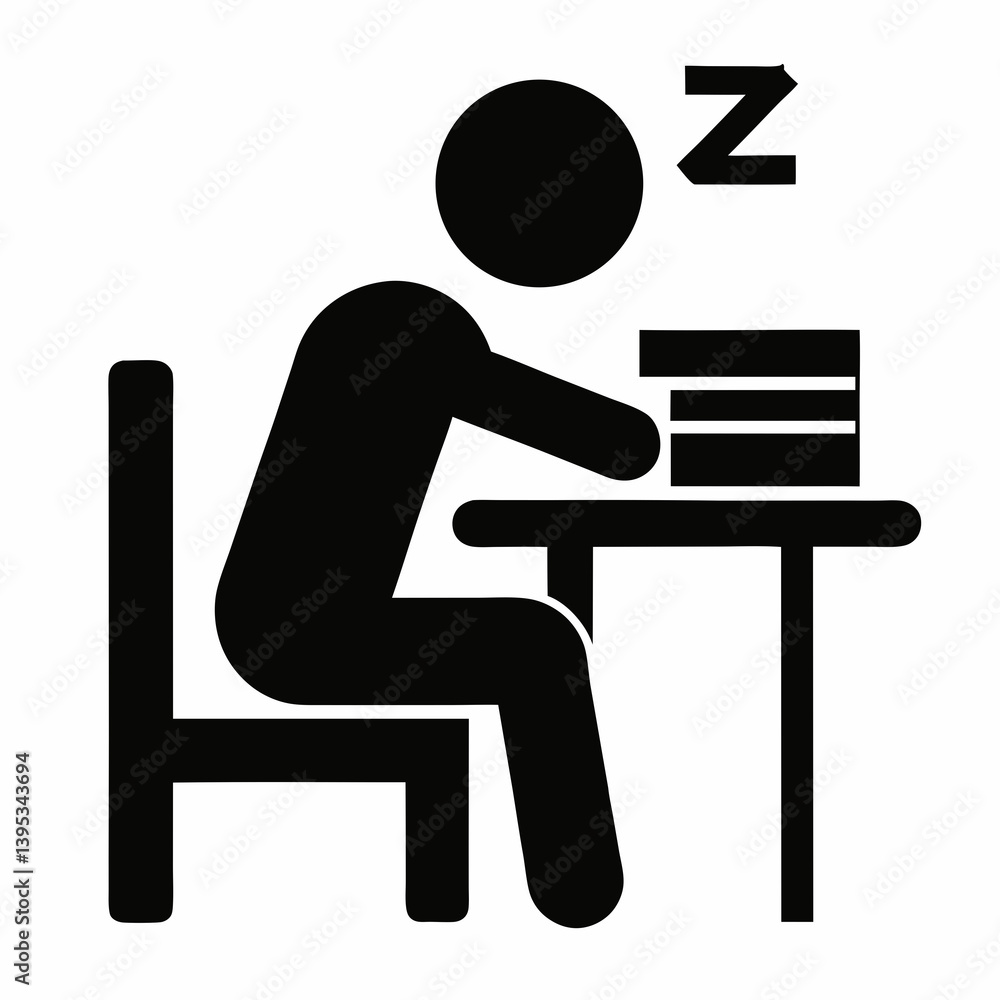 Sleeping Student Icon With Books On Desk Vector Illustration Sleeping Student Icon With Books On Desk Vector Illustration