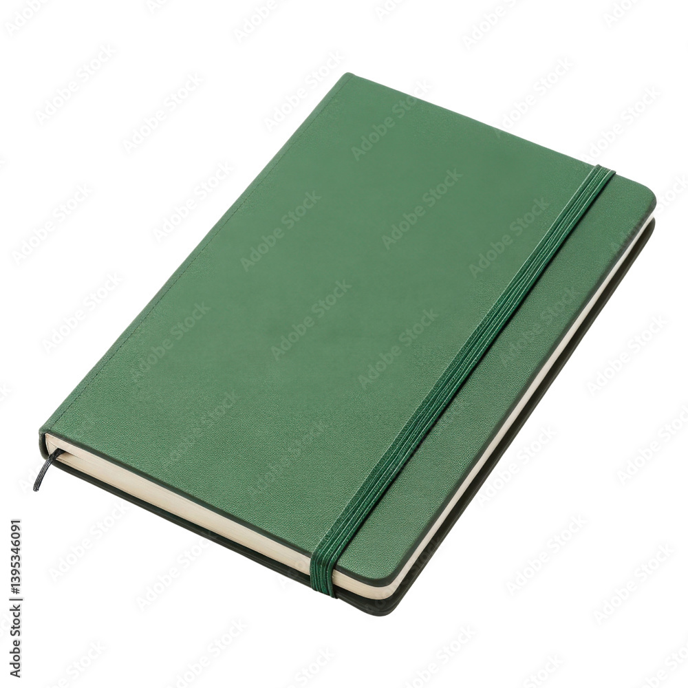 green notebook with textured cover and elastic band, perfect for writing notes and ideas. It evokes sense of creativity and organization green notebook with textured cover and elastic band, perfect for writing notes and ideas. It evokes sense of creativity and organization