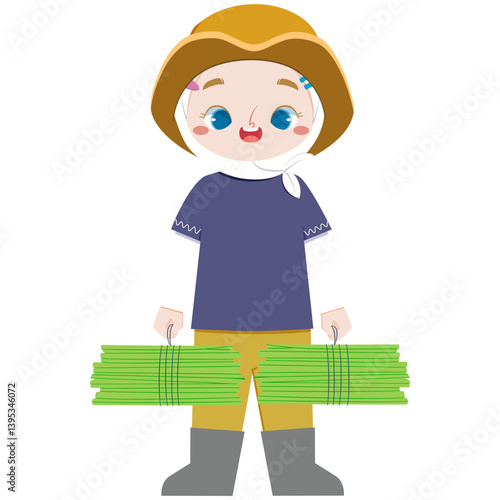 cute european hijab girl brings grasses