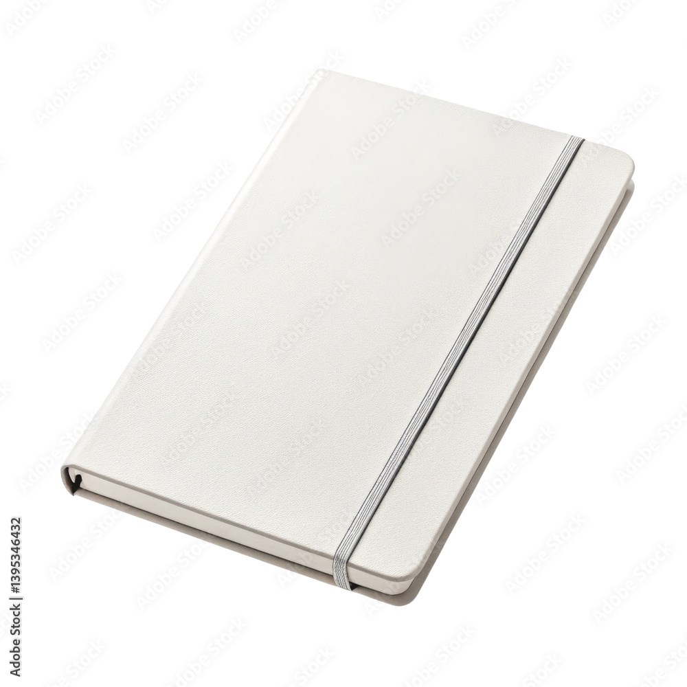 sleek, white notebook with textured cover and elastic band closure, perfect for jotting down notes or ideas sleek, white notebook with textured cover and elastic band closure, perfect for jotting down notes or ideas