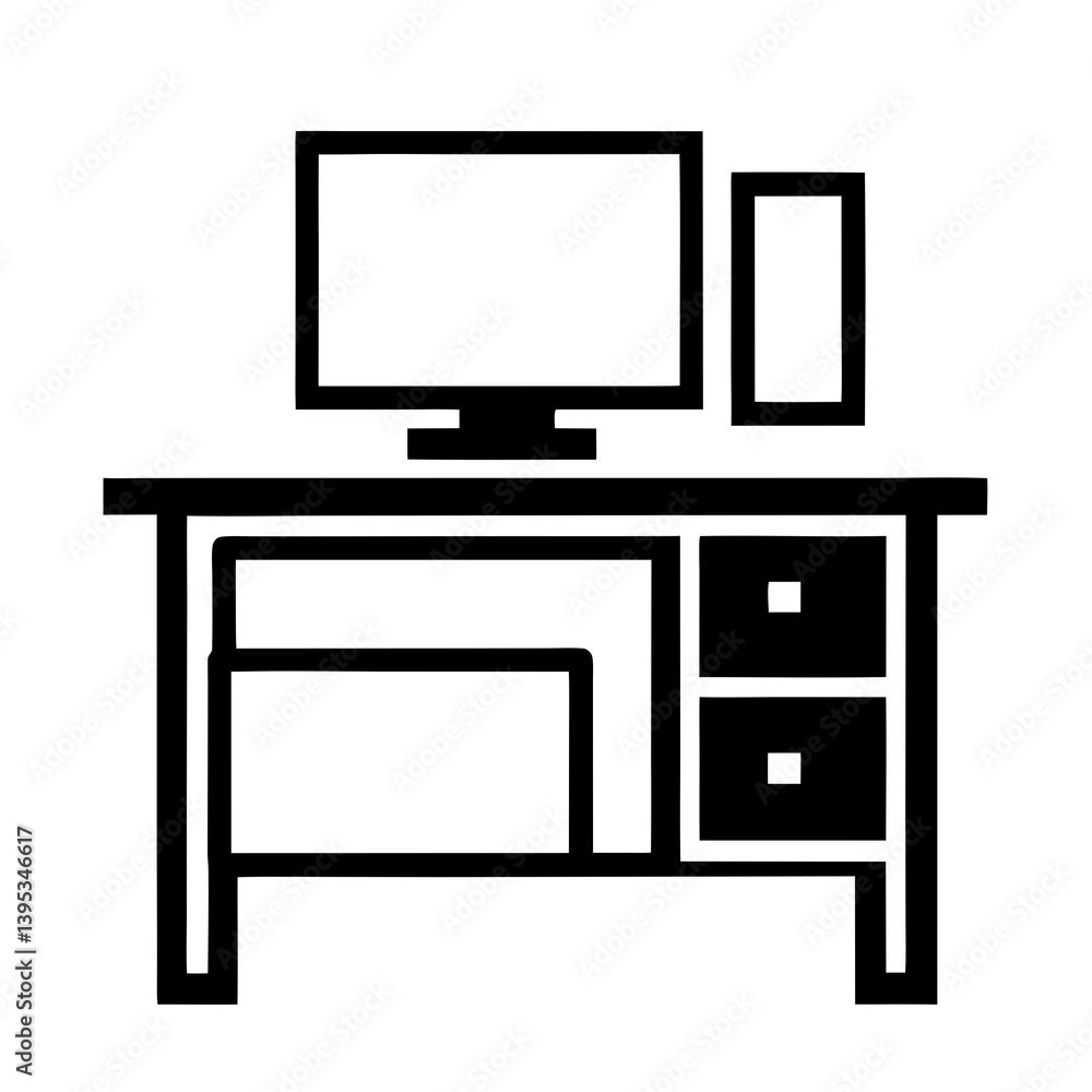 Modern Computer Desk Silhouette With Pc Tower And Monitor Illustration Modern Computer Desk Silhouette With Pc Tower And Monitor Illustration