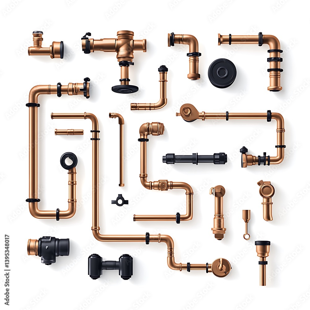 Obraz premium plumbing pipe construction set, solid white background