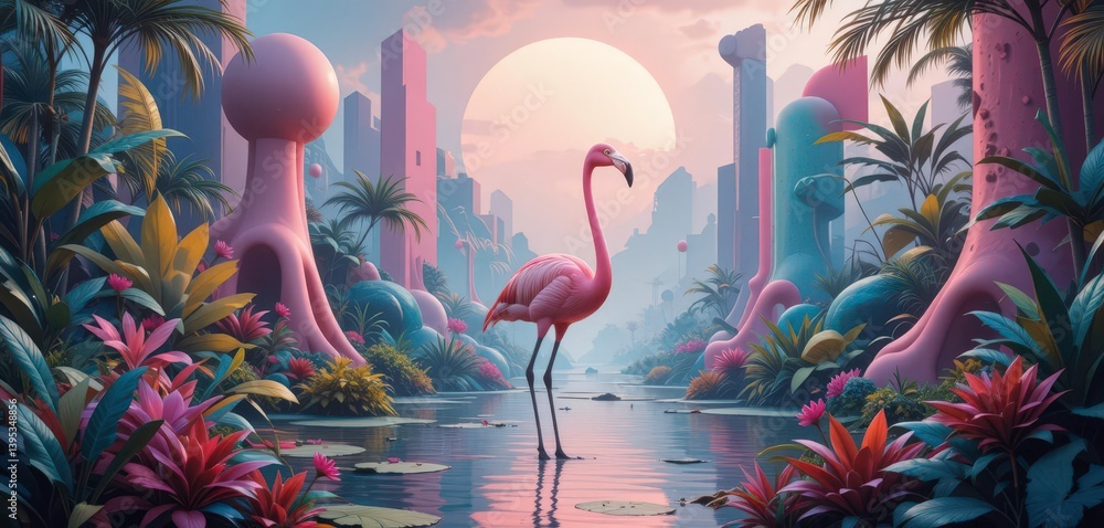 Abstract Flamingo Paradise A Dreamlike and Surreal Interpretation of a Wetland Oasis Abstract Flamingo Paradise A Dreamlike and Surreal Interpretation of a Wetland Oasis