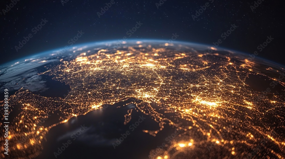 Obraz premium Global connection network represented by glowing lines.