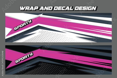 sporty car livery graphic vector. striping racing car wrap livery design in pink and black color EPS 10